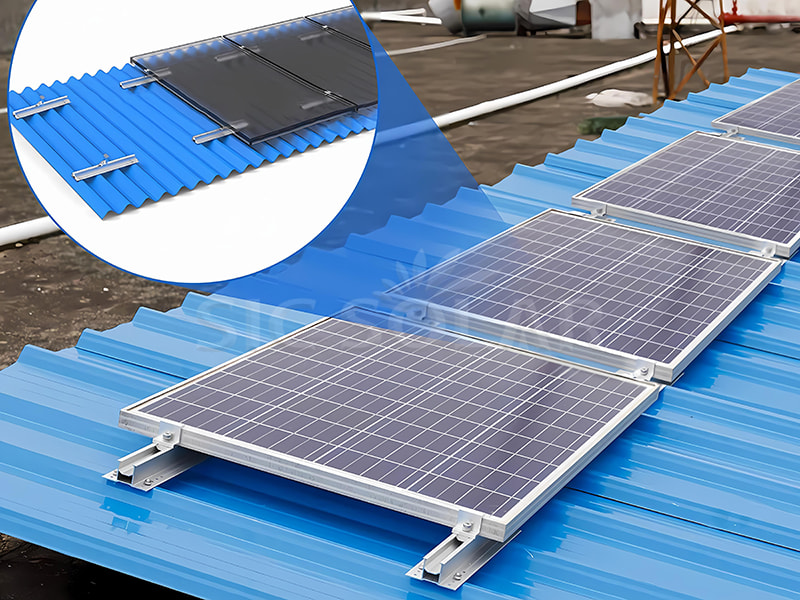 Korte rail op zonne-energie voor tinnen dak